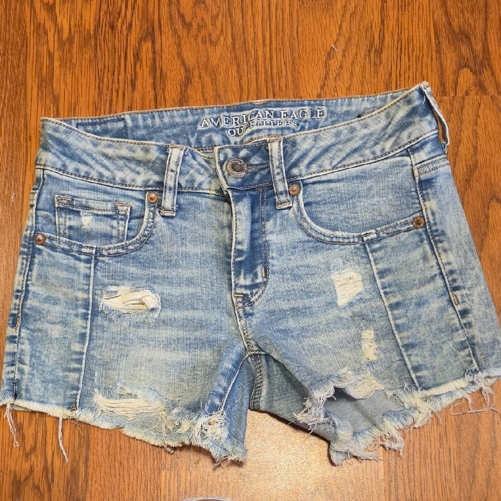 American Eagle Outfitters Light Blue Distressed Jean Shorts
